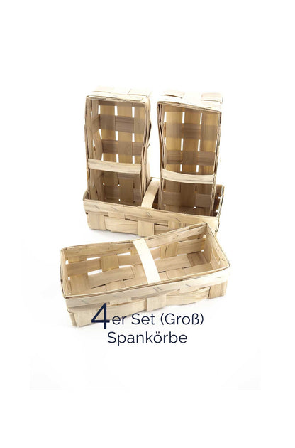 Praktisches 4er-Set geflochtene Spankörbe (Groß) – Vielseitige Erntekörbe mit Griffen